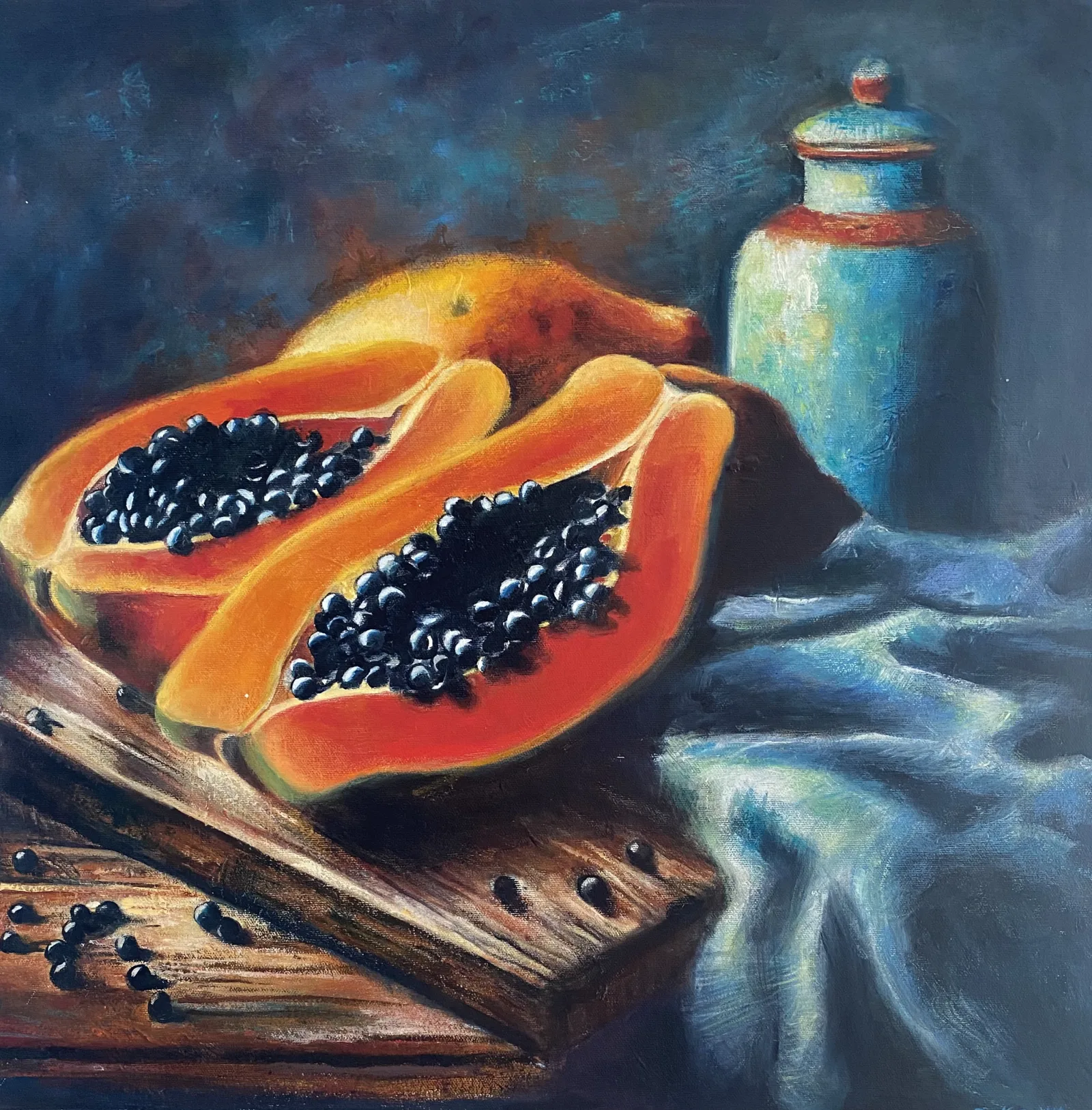 Mexican Papaya, a still life painting by Ruth Phillips
